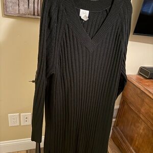 H&M Black Long Sleeve Ribbed Dress